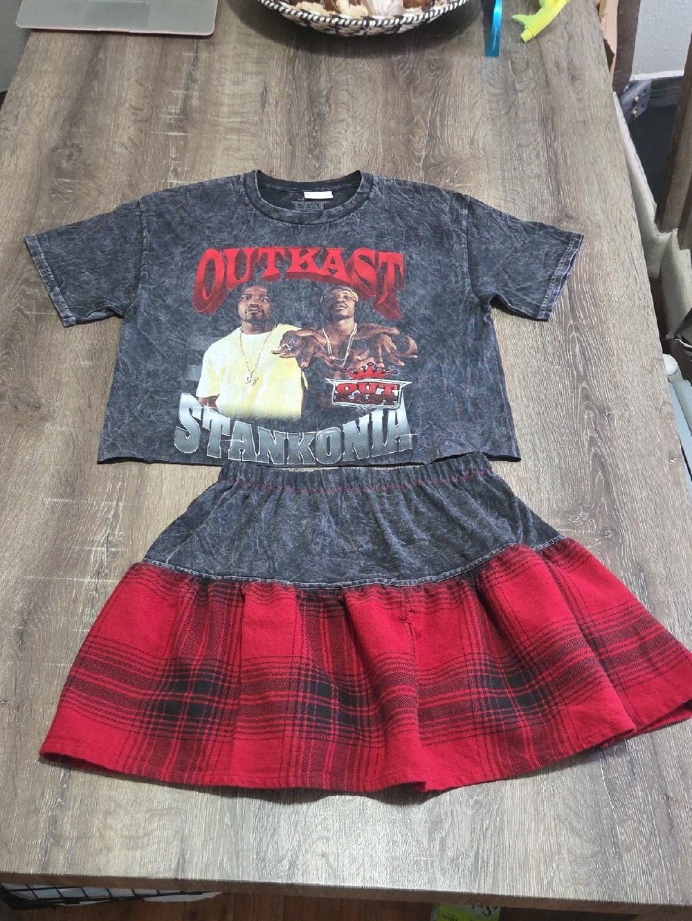 Upcycled Y2K Outkast Stankonia 2 Piece Matching Sporty Streetwear Skirt Tee Set